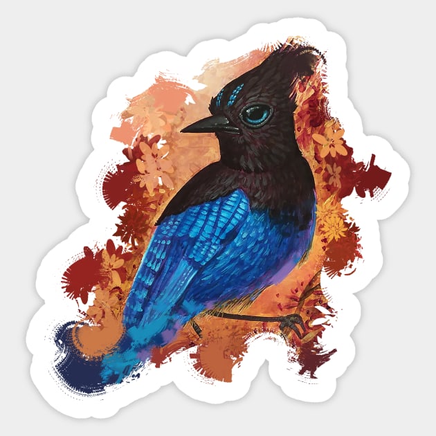 Steller's Jay All Day Sticker by Hutchew